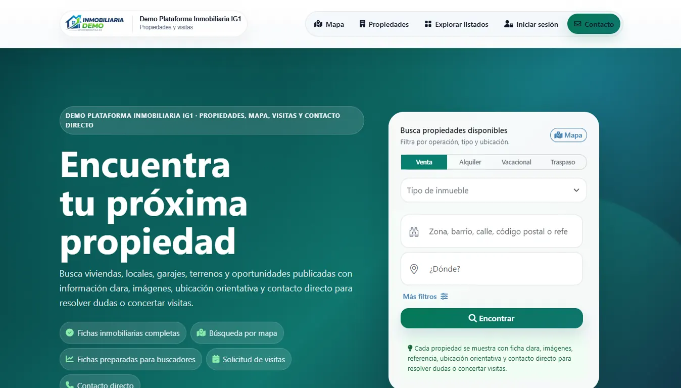 Ejemplo web Demo Inmobiliaria IG1 desarrollado por IG1