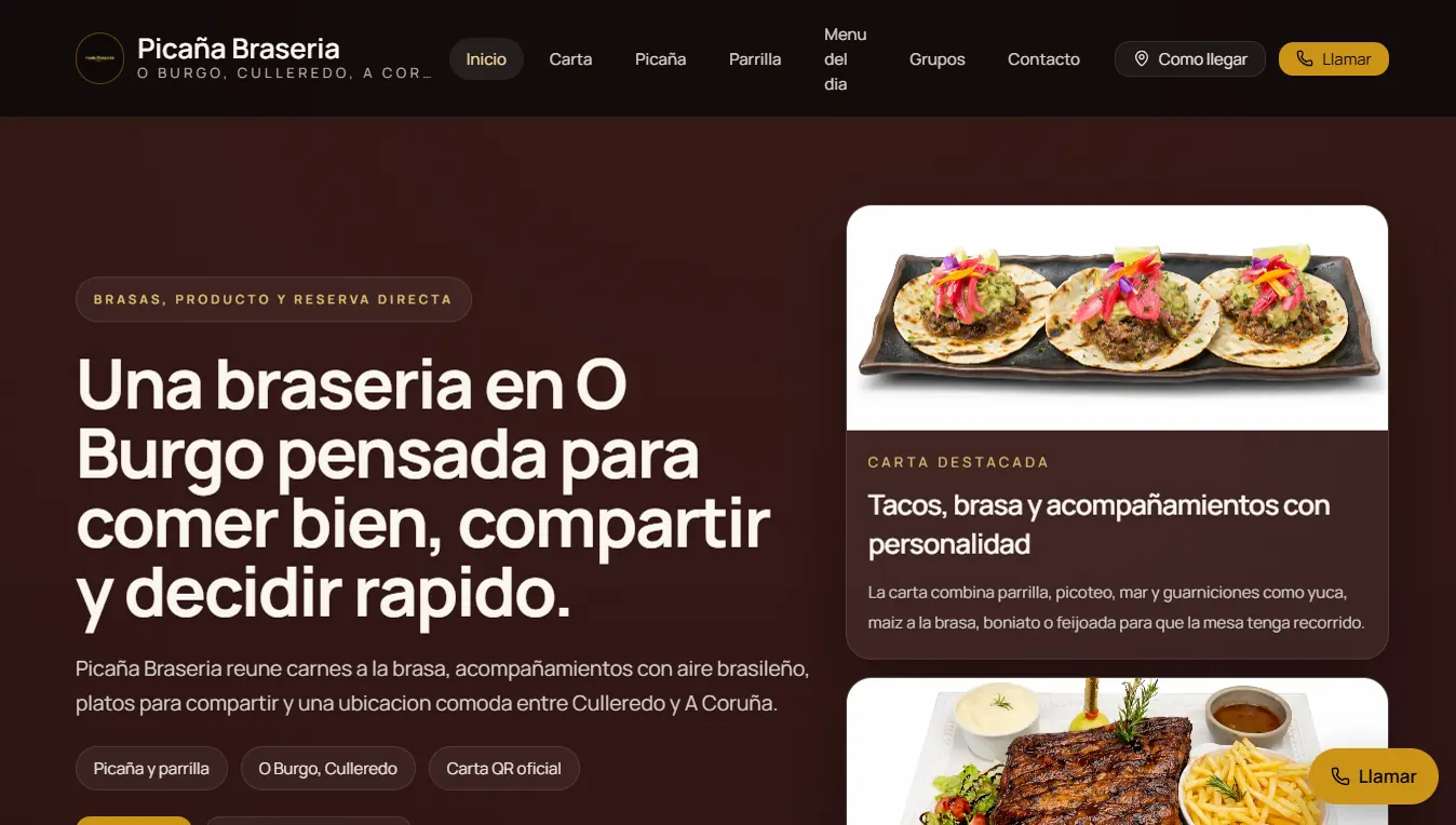 Ejemplo web Picaña Braseria desarrollado por IG1